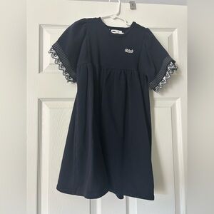 EUC Girls Chloé Navy Blue Dress with Embroidered Sleeves